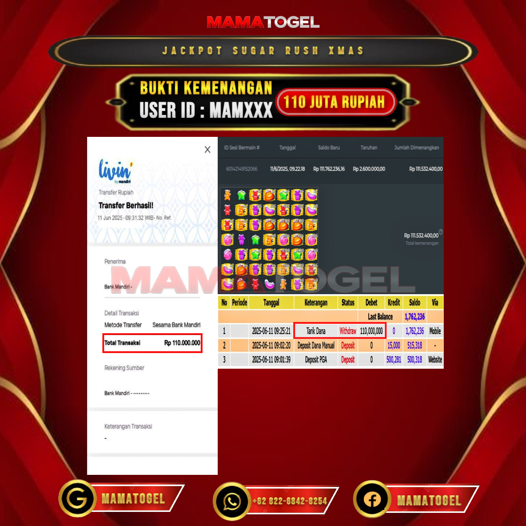 MAMATOGEL JACKPOT SLOT SUGAR RUSH XMAS Rp.110.000.000,- LUNAS USER ID : MAM***