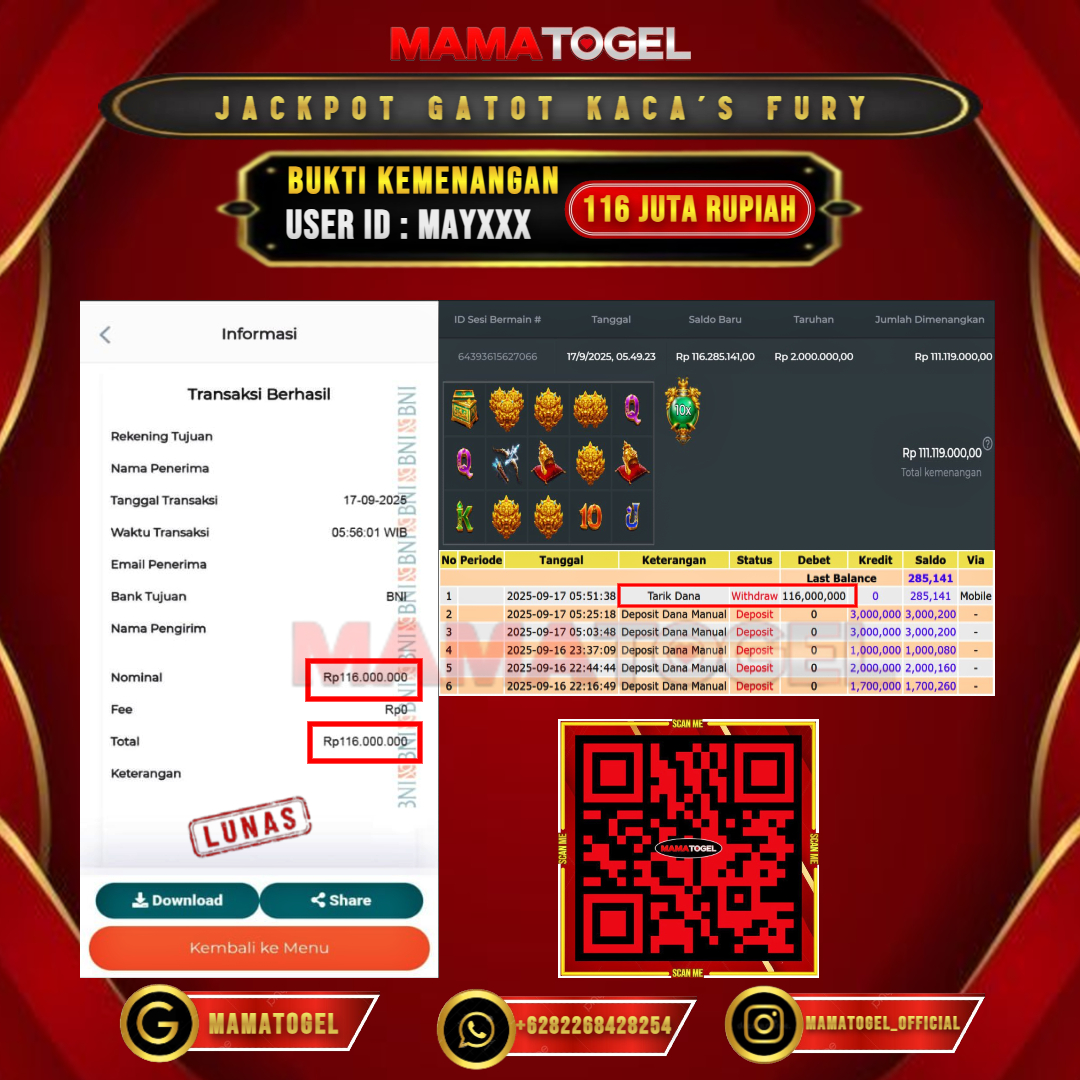 MAMATOGEL JACKPOT SLOT GATOT KACA'S FURY Rp. 116.000.000,- LUNAS USER ID : MAY***